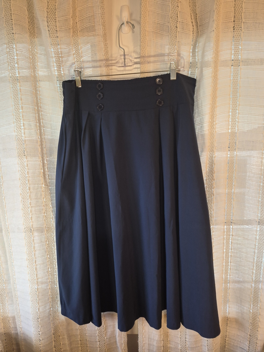 Classic Navy Button-Detail A-Line Skirt Size 2XL